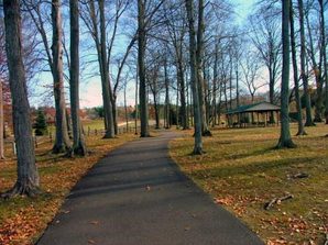 walking path and trees at Bowers Harbor Park